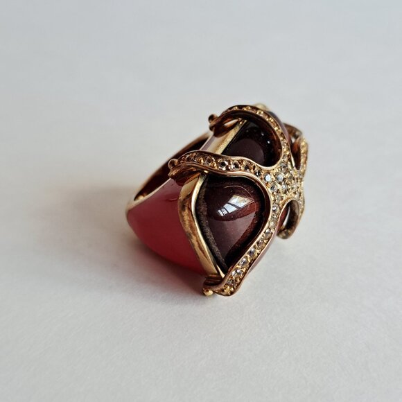 New Angelique de Paris Gold Plated Red Brown Tigereye Cage Ring Size 7 - Picture 5 of 16